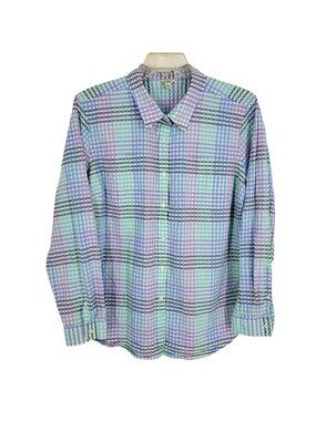 L.L.Bean Seersucker Plaid Button Up Shirt 2X Coastal Preppy Lightweight Resort